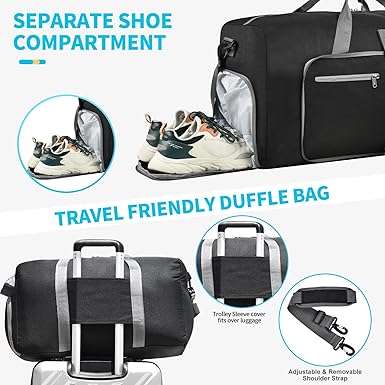 Duffle Bag with Shoes Compartment and Adjustable Strap,Foldable Travel Duffel Bags for Men Women,Waterproof Duffel Bags