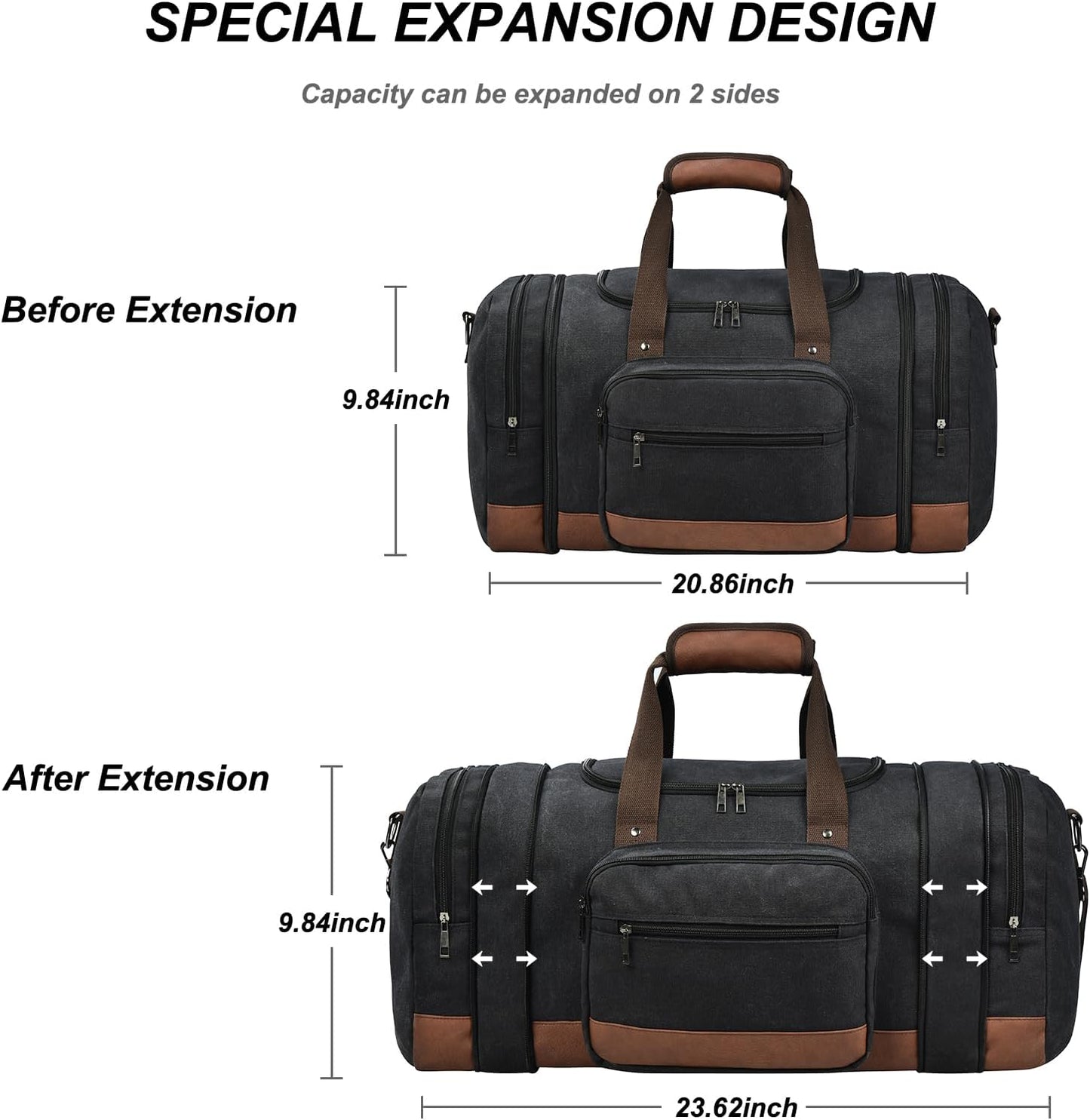 Duffle Bag for Travel, 50L Canvas Travel Duffel Bags Overnight Weekend Gym Carry On Luggage Bag for Men & Women(Black)