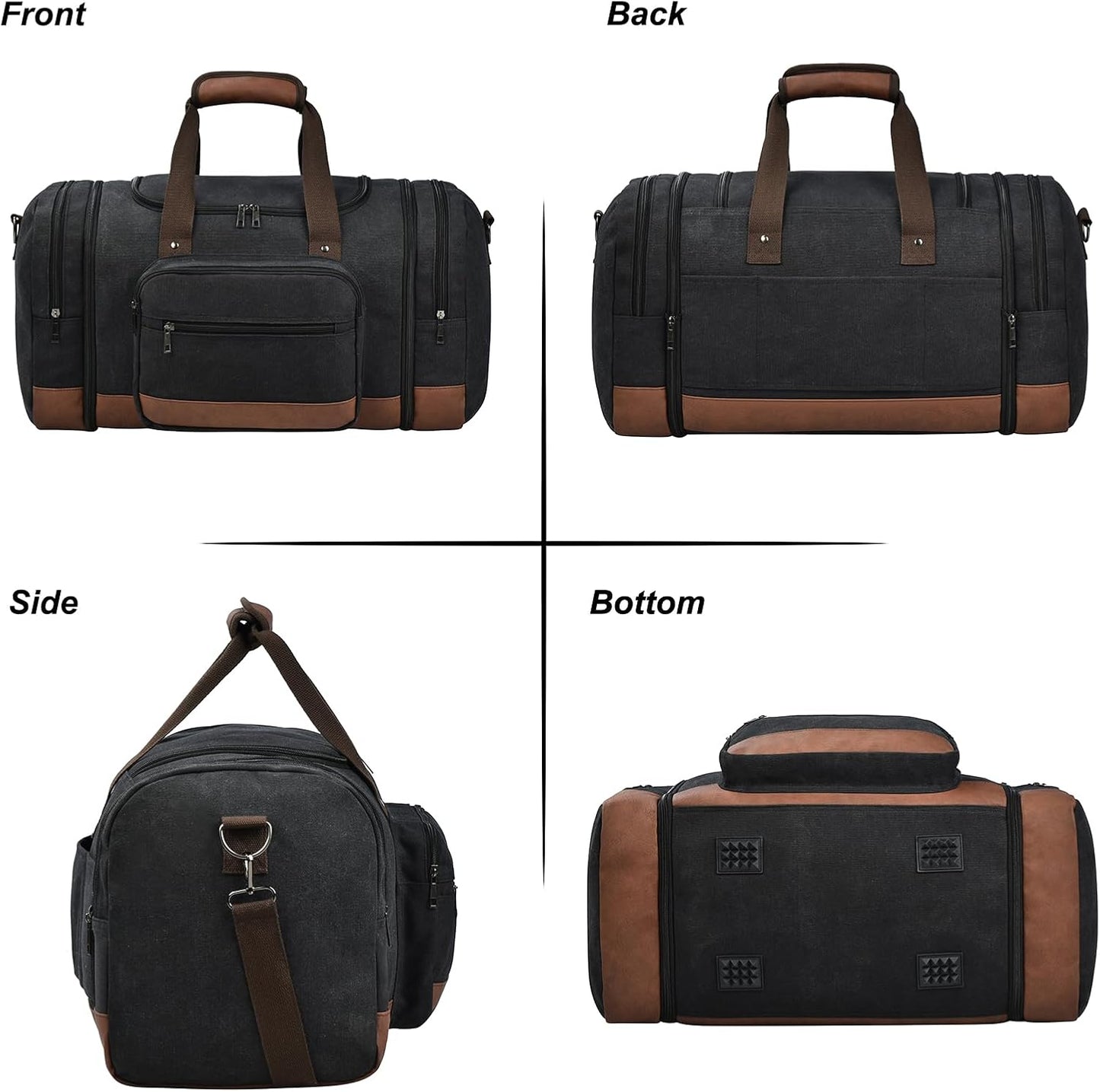 Duffle Bag for Travel, 50L Canvas Travel Duffel Bags Overnight Weekend Gym Carry On Luggage Bag for Men & Women(Black)